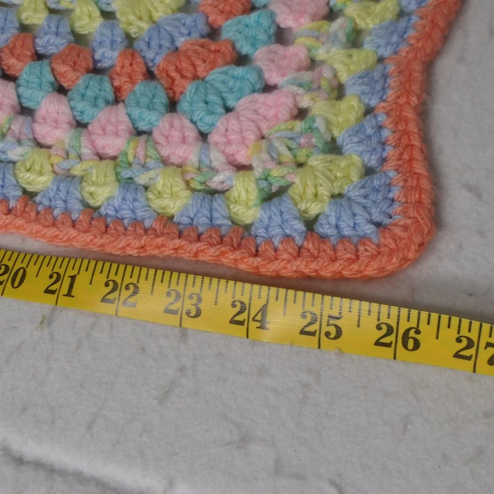 Handmade Unisex Baby Blanket 25x25 Multicolor Pastel Crochet Granny Square Boho
